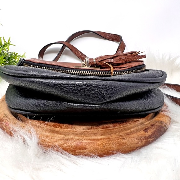 Mix. No.6 Black and Brown faux leather Multi Zip Crossbody Bag with Tassel. - Picture 4 of 11
